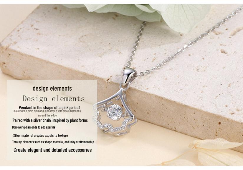 S925 Sterling Silver Ginkgo Leaf Apricot Necklace - Korean & Japanese Style for Women
