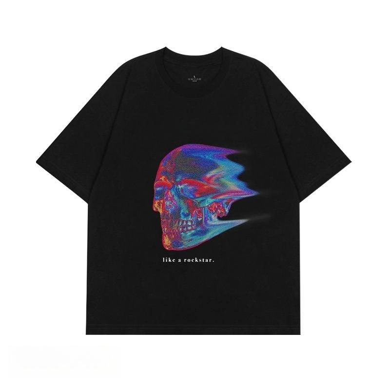 2026 New Fashion Thermal Imaging Bone Dark Retro Print Mens and Womens Short Sleeve Loose Plus Size Crew Neck TShirt
