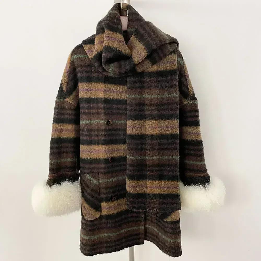 

OFTBUY Новое зимнее женское пальто из натурального меха лисы с манжетами, отложным воротником, двусторонняя шерстяная куртка из смесей, толстая теплая повседневная верхняя одежда One Size