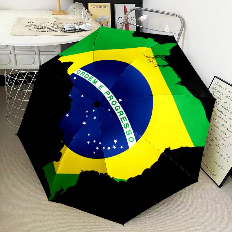 1 Stück Brasilien Kunstwerk Bedruckter Regenschirm Faltbarer Regenschirm, Automatischer Regenschirm 8-Rippen für Reisen, Camping Fan Geschenke Weihnachtsgeschenke