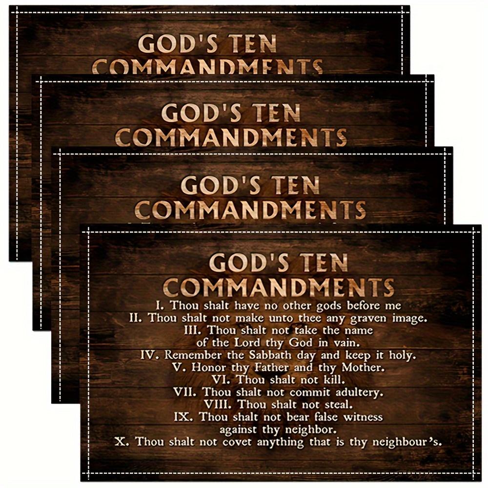 Set of 4 Flat 2D Table Mats Featuring a Lion Background with The Ten Commandments. Elegant Placemats for Kitchen Tables, Suitable for Both Indoor And