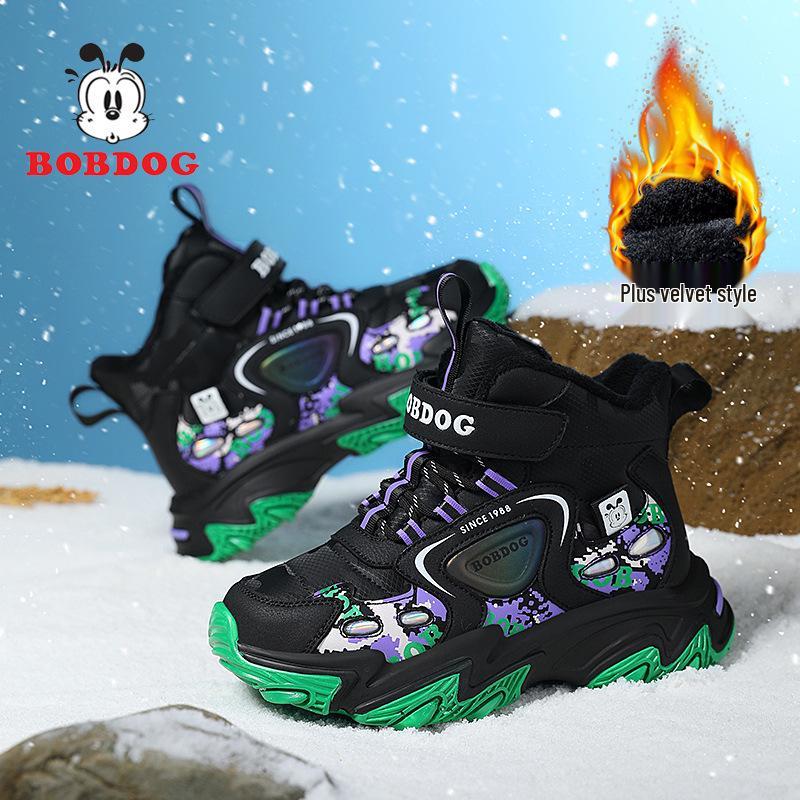 

Babudou Kids Winter Snow Boots: Waterproof Leather, Fleece-Lined, Windproof, Warm Outdoor Shoes for Boys & Girls 30