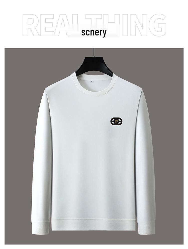 Men's Slim Fit Long-Sleeve T-Shirt, Round Neck, Solid Color, Roma Fabric, Pullover, Printed Sweatshirt