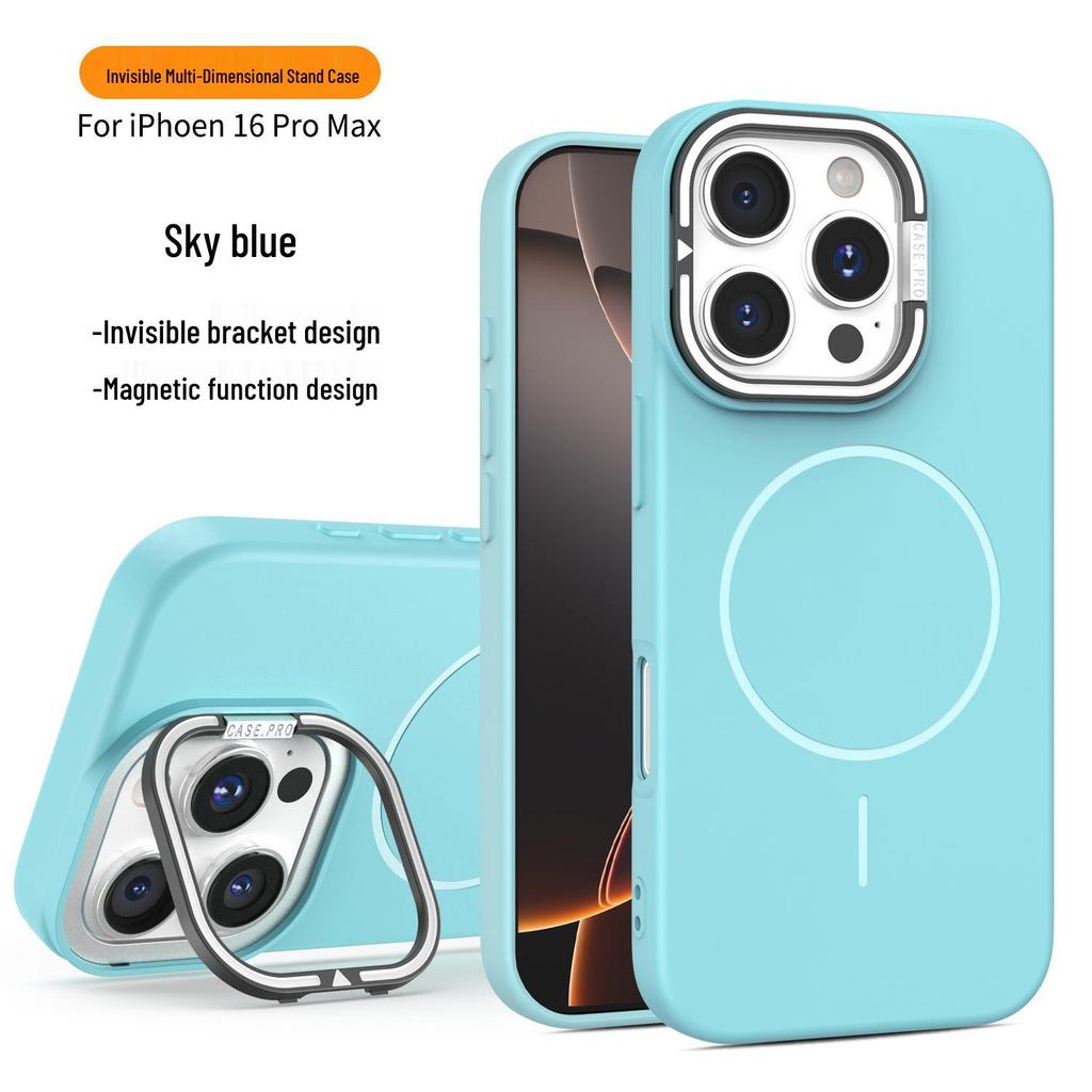 Apple 16 Case: Invisible Lens Stand, iPhone 17 Compatible, Thin Magnetic Frosted Ring Protective Cover.