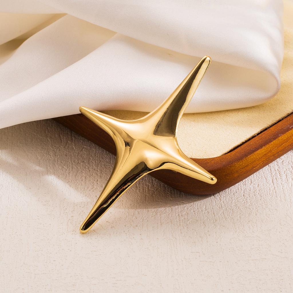 Women Fashion Stainless Steel Gold Smooth Cross Metal Brooch Minimalist Personality Trend High Grade Elegant Pin Jewelry
