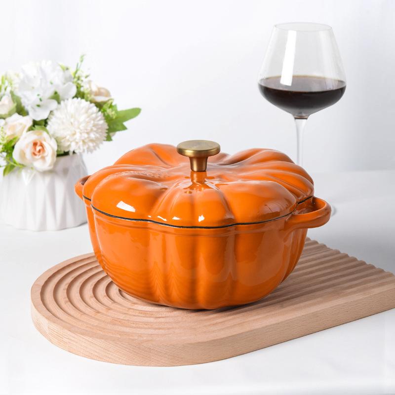 Little Happiness Multi-Function Cast Iron Pumpkin Enamel Pot - Stew, Soup, Universal Induction Cooker