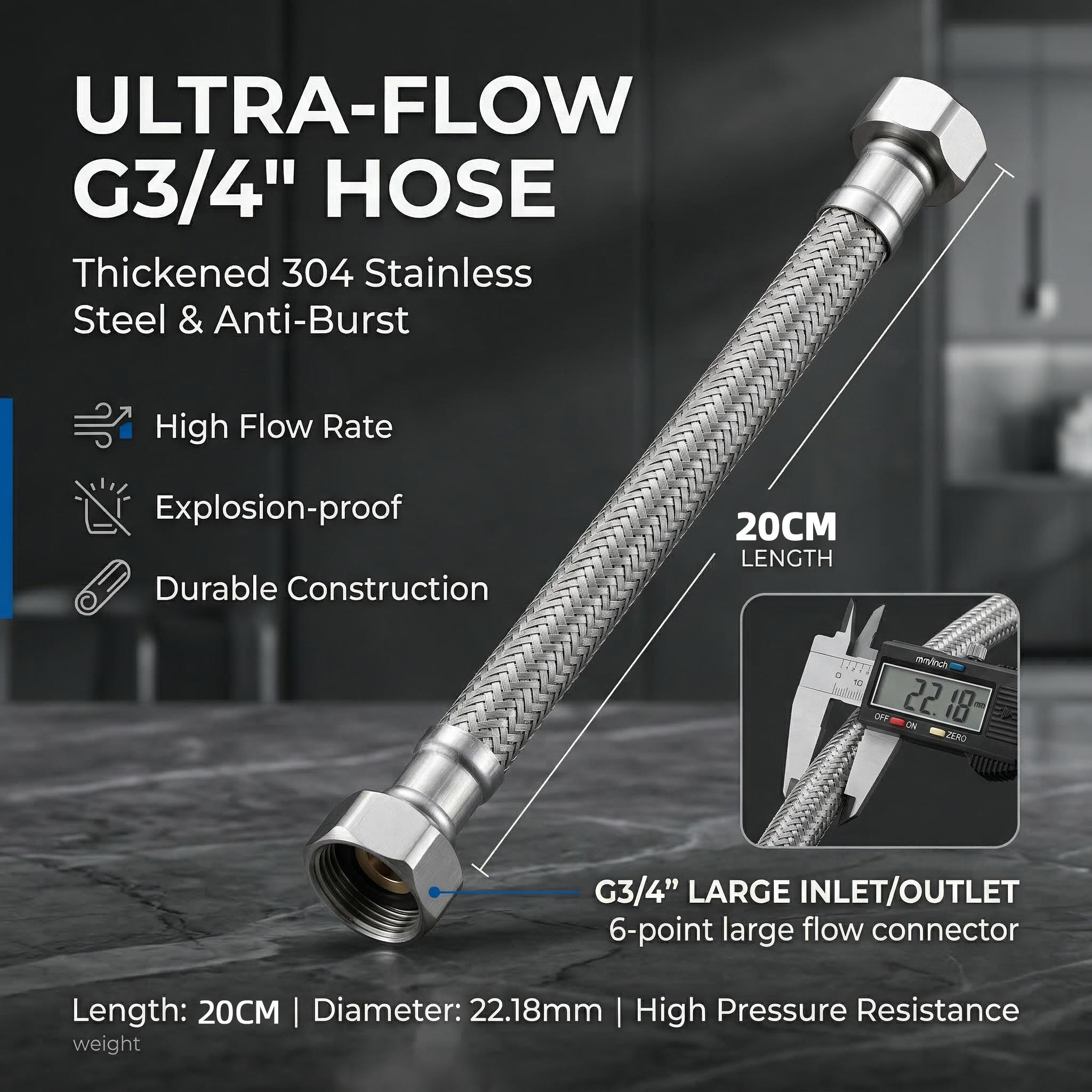 304 Stainless Steel Braided Hose G3/4 Female Thread Water Inlet Pipe Flexible Connector for Faucet Toilet Water Heater