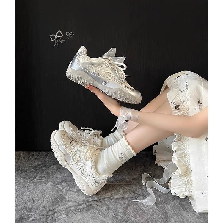Versatile Forrest Gump Shoes Zhao Zhaoyi The Same Crescent Moon Ballet 2025 Spring and Summer Leisure Inner Height Increase Lace Training Shoes Women