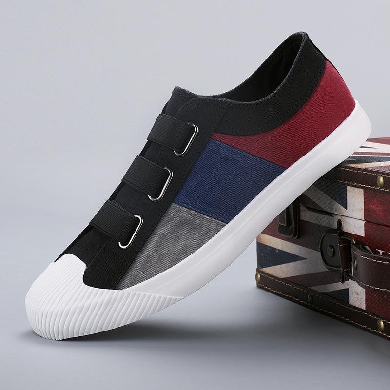 Spring Men's Slip-On Canvas Shoes: Korean Style Color Block, Breathable Casual Low-Top Skate Shoes