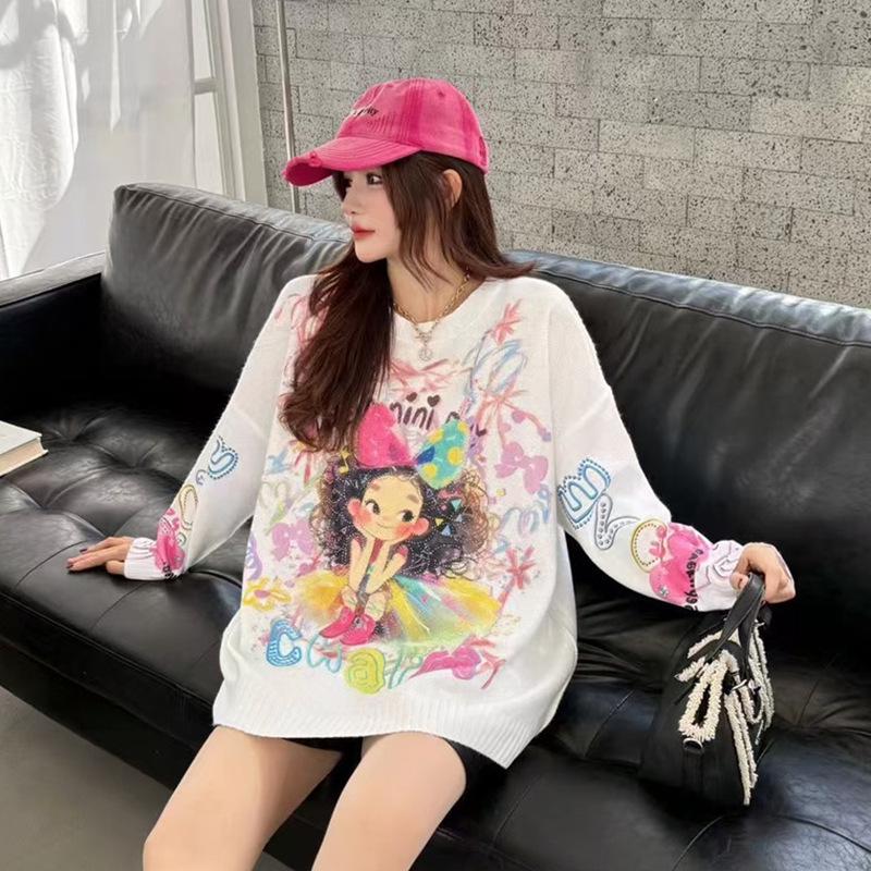 Dongdaemun Women's Sweater: Spring/Autumn 2026 Trendy Loose Fit Pullover - Lazy Style.
