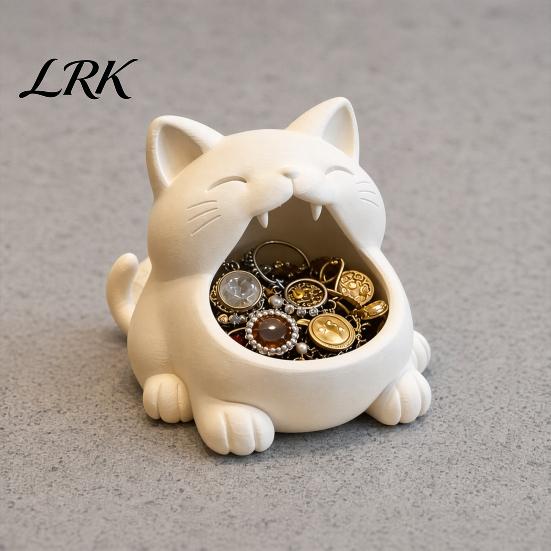Gift Key Box Storage Box, Big-Mouthed Cat Design Holder, Large Niche Style Container Opening Organizer for Keys Jewelry Small Items Personal Use