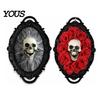 Vintage Skull Wall Hanging Halloween Gothic Decoration, Red Rose Frame Sculpture, Decoration Horror Spider Web Art Ornament for Holiday Party Creepy