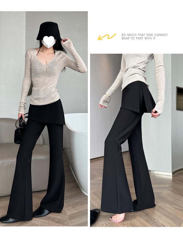 Women's Faux Two-Piece Micro-Flare High-Waisted Slimming Horseshoe Pants - Spring/Summer 2026
