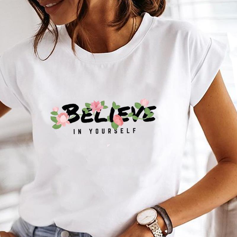 (Asian Size) Flower Trend Lovely Women Lady Female Top Printed Tee Summer Clothing Casual T Shirt Fashion Graphic Short Sleeve T-shirts