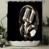 Music Shower Curtain Microphone Printed Black Shower Curtain 180x 180cm Polyester Fabric Bathroom Decoration
