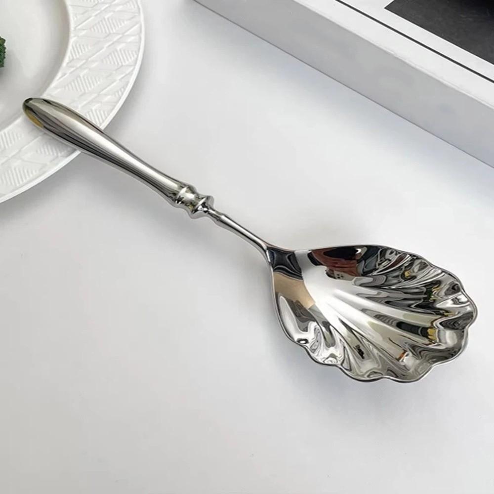 Französische Edelstahl-Löffel Muschelform Suppenlöffel Kreative Dessertlöffel Restaurant