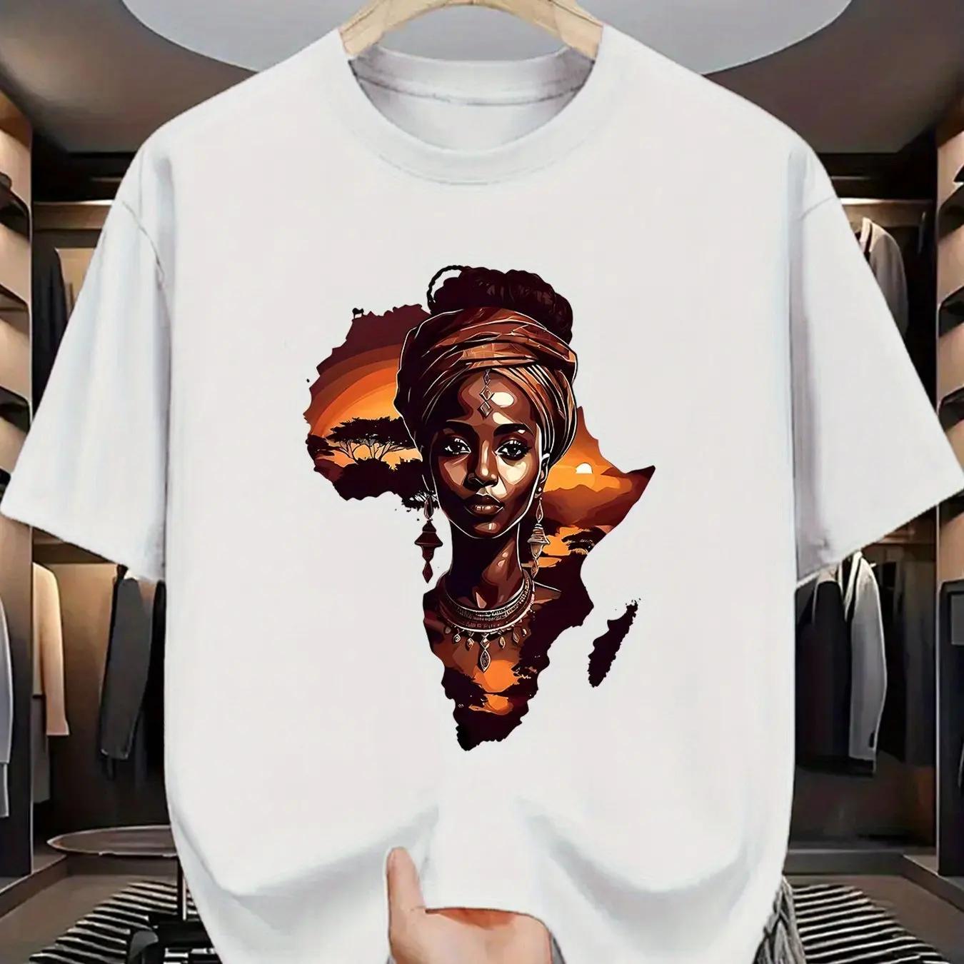Men s African Queen & Continent Graphic T-Shirt 100% Cotton Hot Sale Cultural Tee S разноцветный