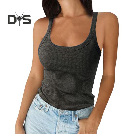 Women's Sleeveless Tank Top Spaghetti Strap Scoop Neck Ribbed Knit Camisole Slim Fit Basic Cami Shirt for Daily Wear Beach Office