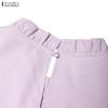 ZANZEA Camicetta casual da donna a maniche lunghe con scollo rotondo e tinta unita