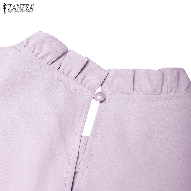 ZANZEA Camicetta casual da donna a maniche lunghe con scollo rotondo e tinta unita
