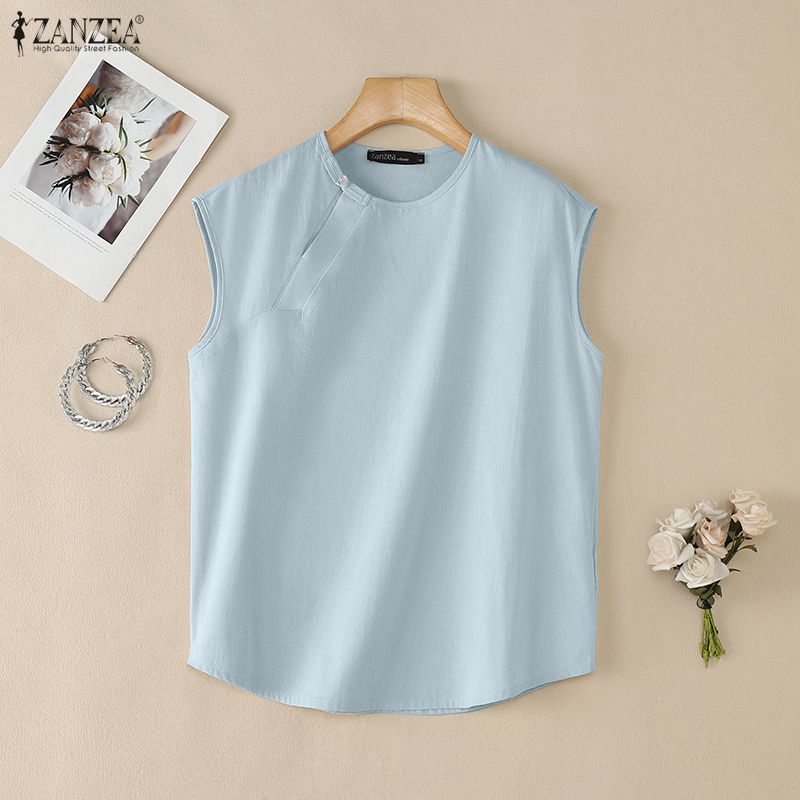ZANZEA Women Casual Round Neck Summer Sleeveless Tank Tops