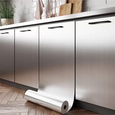 Stainless Steel 40cm Metal Waterproof Brushed Silver Wall Sticker Kitchen Living Room Refrigerator Countertop Adhesive Wallpaper