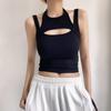 Asymmetrical Crop Top Y2k E-girl Hollow Out Knitted Corset Top Sleeveless O Neck Mini Vest Basic Casual Sporty  Summer