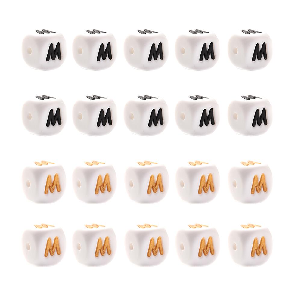 10Pcs 12mm Silicone Beads Letters Golden Black English Alphabet Letter Bead Bpa Free Material for Diy Chew Necklace Teether Toys