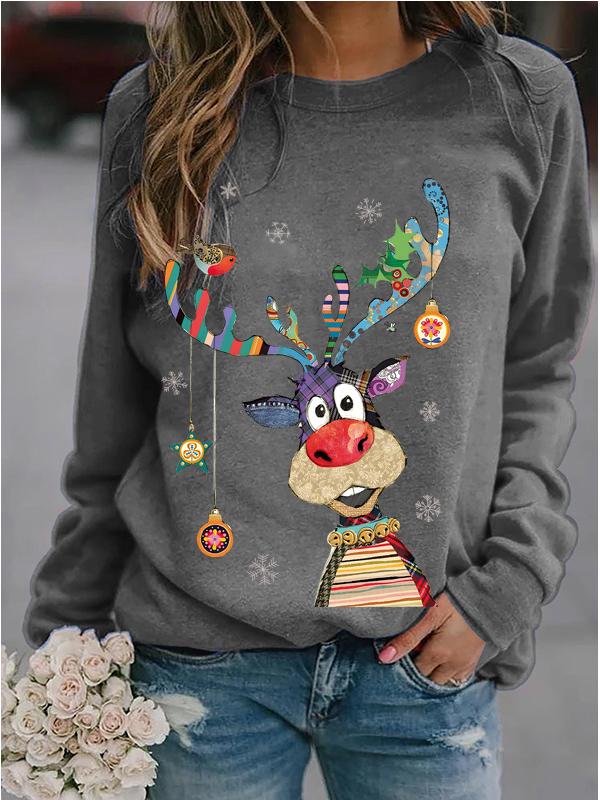 Damen Weihnachten Rundhals Langarm Lässiges Lockeres Bedrucktes Sweatshirt