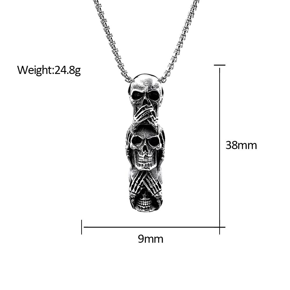 Vintage Design Skull Pendant Chain Punk Hip Hop Skeleton Necklace for Men Biker Amulet Stainless Steel Jewelry Gift