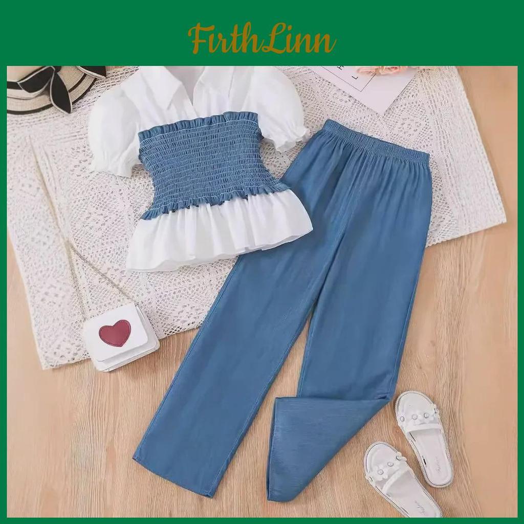 European Fashion Girls Tshirt Summer Wideleg Pants Set