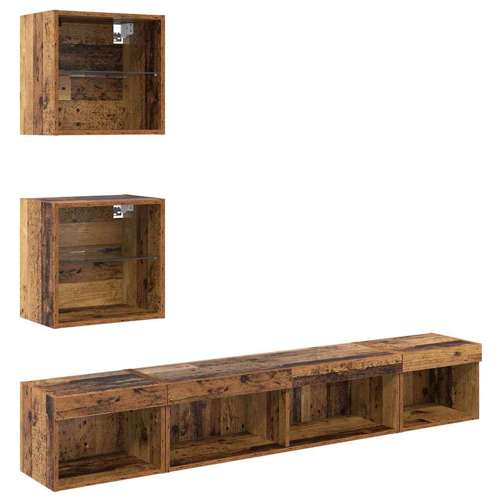TV Wall Units with LED Lighting 5 pcs Reclaimed Wood Effect Particleboard