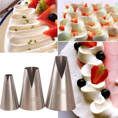 Stainless Steel Icing Piping Nozzles Set, Pack of 3 - Professional Cake Cream Decorating Tips #580s, #580, #686 - Pastry Bags Compatible