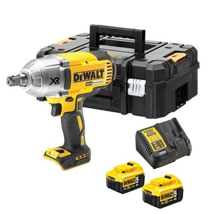 DEWALT Rázový utahovák XR 18V 5Ah Li-Ion 3 rychlosti Dodáváno se 2 bateriemi v kufříku TSTAK, S možností připnutí a stohování