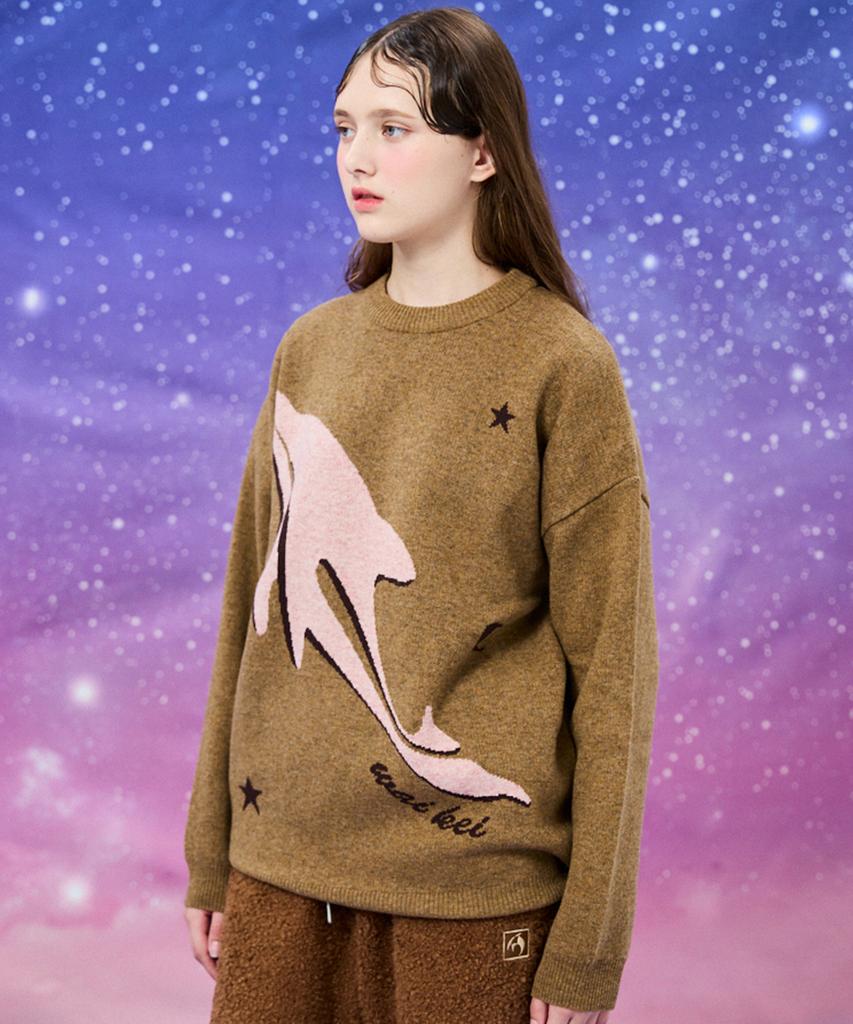 WAIKEI Dolphin Universe Crewneck Knit Brown