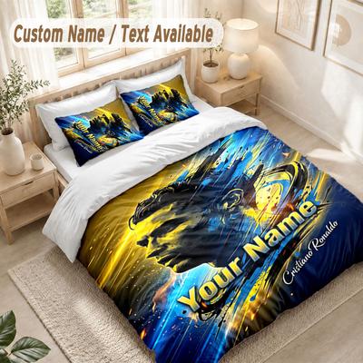 Custom Name Bedding Set 3 PiecesCristiano Ronaldo Print Duvet Cover + 2 Pillowcases Soft Bed Decor