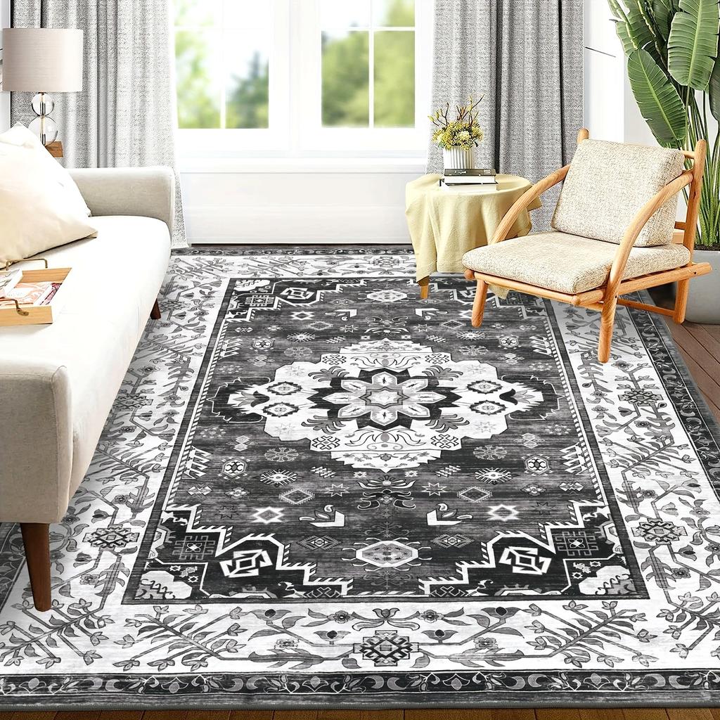 Boho Entry Throw Rug Vintage Oriental Medallion Carpets for Living Laundry Room Non Slip Sofa Bedroom Floor Mat Home Decor