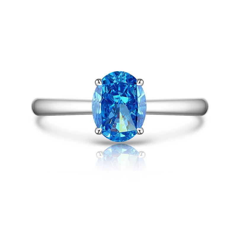 2026 European and American Colored Treasure Ice Flower Cut Pigeon Egg Ring Women's Fashion Simple Flash High Carbon Diamond Ring