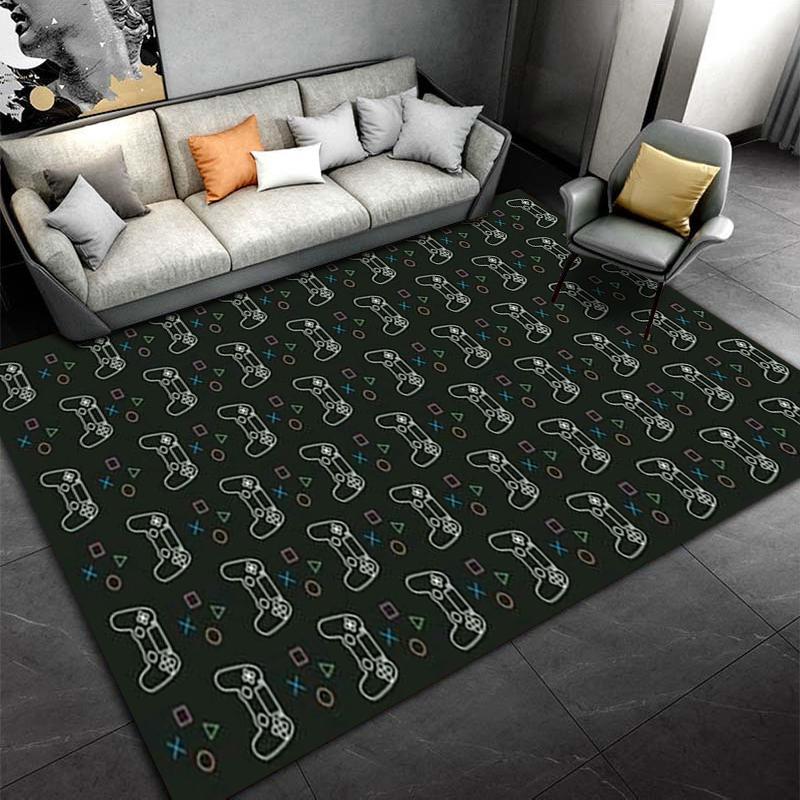 Game Controller Pattern Carpet with Playful Design, Black Décor Rug Suitable for Use As an Anti-slip for Living Room Bedroom Sofas
