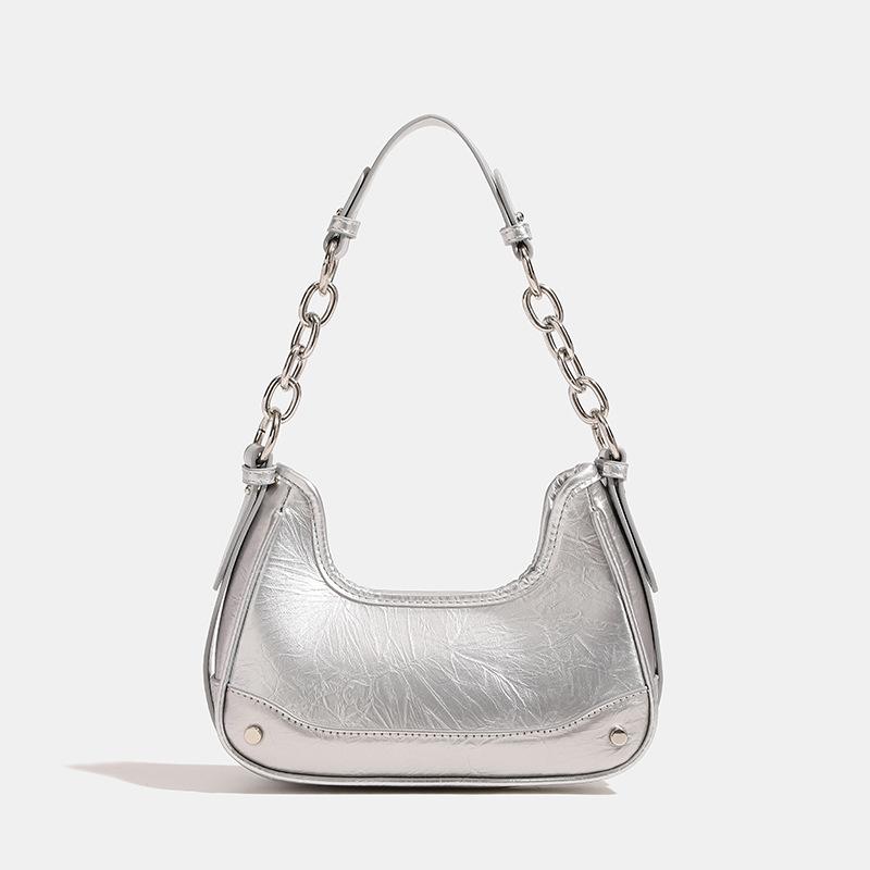 Charm Magnetic Field Niche Chain Denim Armpit Bag New High-end Style Spicy Girl Style Silver Shoulder Crossbody Bag