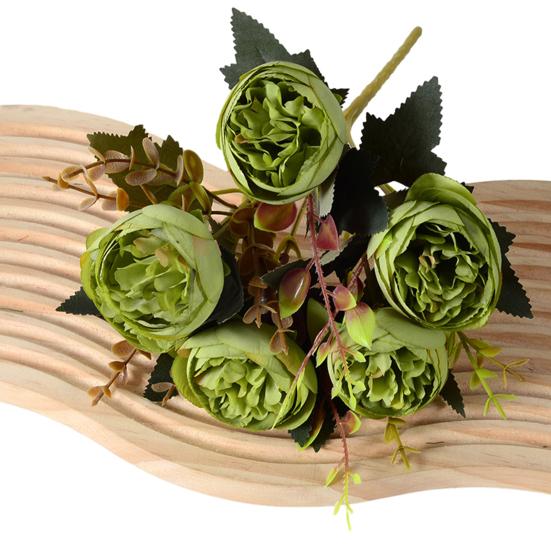 6 Heads Artificial Rose Flower Faux Silk Rose Bouquets with Leaf for Wedding Home Office Indoor Outdoor Decor