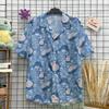 Summer Cute Cartoon Shirts For Men Fashion Harajuku Street Casual Trend Turn-down Collar Men's Lapel Short-sleeved Tops