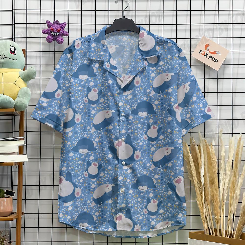 Summer Cute Cartoon Shirts For Men Fashion Harajuku Street Casual Trend Turn-down Collar Men's Lapel Short-sleeved Tops