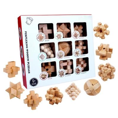 9Pcs Removing Assembling Locks Toy 3D Wooden Brains Teasers Puzzle Birthday Gift