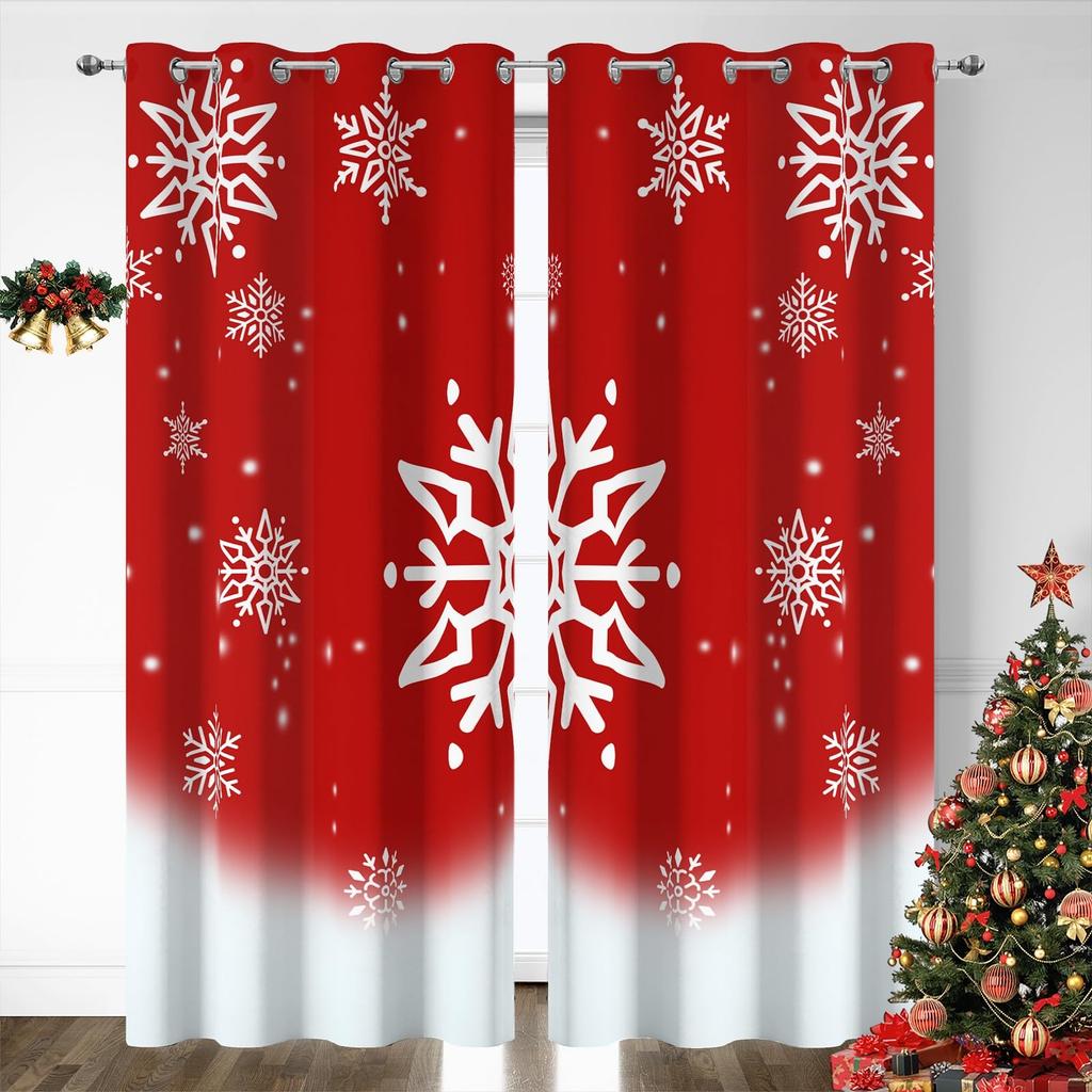Christmas Curtain Living Room Panel Set Xmas Window Curtains Sparkle Reindeer Snowflake Print Decor Made Of Polyester Sitting
