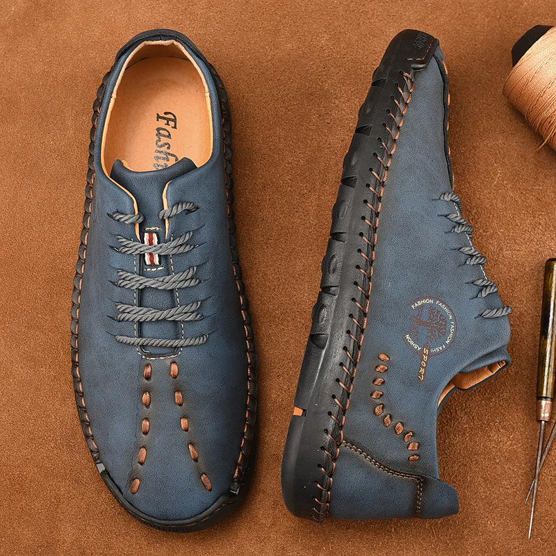 Spring and Autumn New Lace-up Casual Shoes Men's Large Size Doudou Shoes Handmade Lace-up Business Leather Shoes