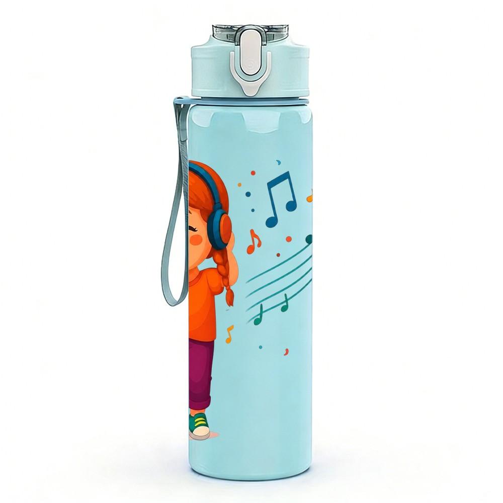 1PC Dancing Girl Music Character 750ml Color Plastic Sports Water Bottle Leakproof Flip Straw Lid Suitable for Sports Office Home Use