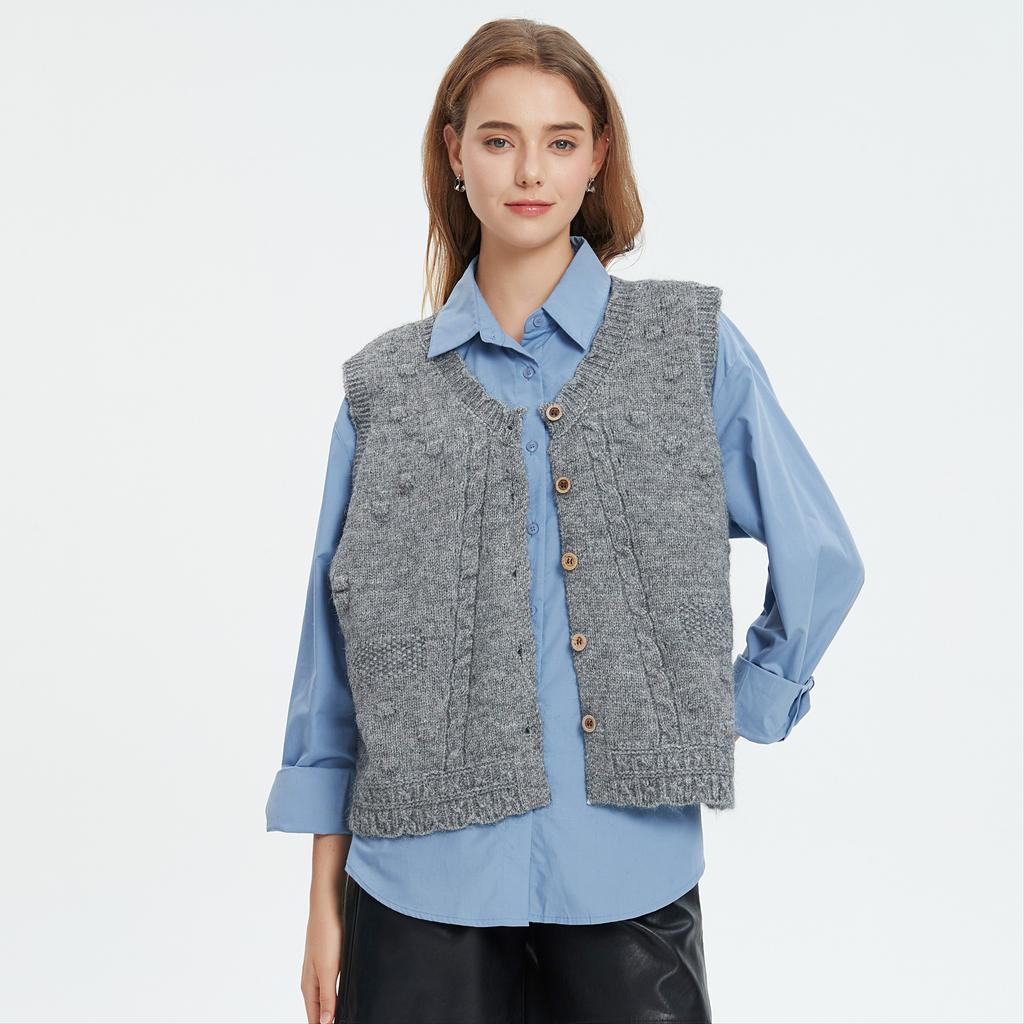 DIMANAF 2025 Winter Plus Size Autumn Women Sleeveless Vest Sweaters Knitting Buttons Oversize Casual Style Loose Sweater