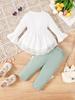 Süßes Kleinkind Mädchen Set Rüschenärmel Oberteil 0-2 Jahre Schleifen Hose 2-teiliges Outfit Neugeborenes Baby Mädchen Kleidung Prinzessin Stil Sommer Frühling