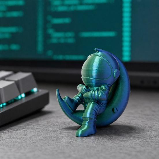 Yousheng 3D Printed Moon Astronaut Figurine, Sitting on Crescent Moon Spaceman Statue, Astronaut Desktop Decoration for Home